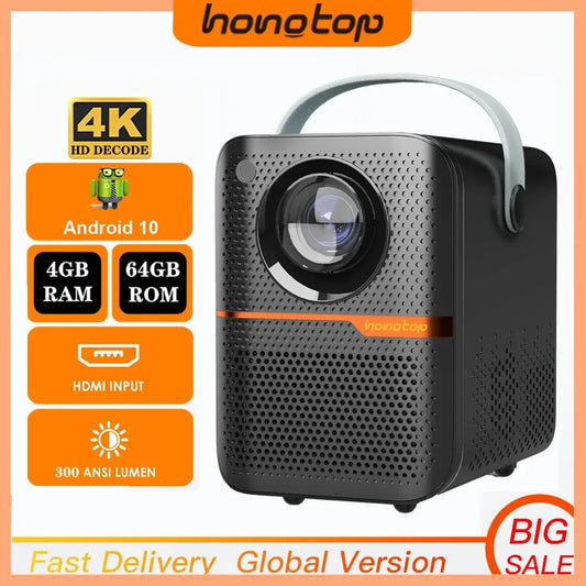 HONGTOP Android Smart Mini Projecteur 300ANSI Lumen Portable Projecteur 4K avec WIFI Bluetooth 1080P Accueil Cinéma Beamer