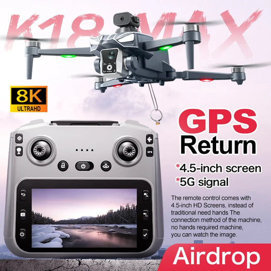 NOUVEAU drone caméra professionnelle K18Max 8K 360 °   Moteur sans brosse d'évitement d'obstacles de laser 5G GPS avec le drone de télécommande d'écran