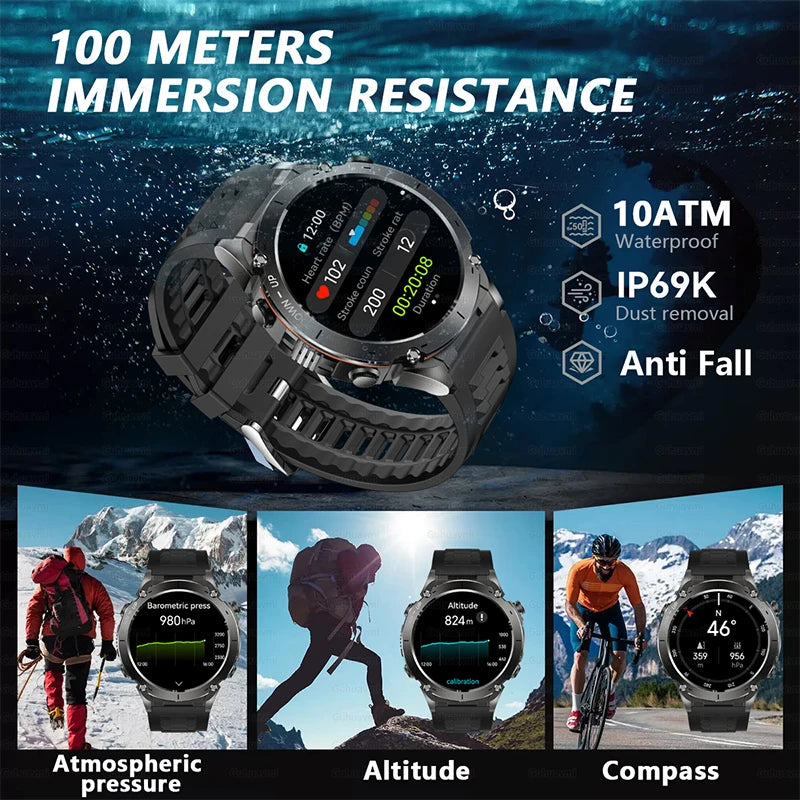 2025 Ultra GPS Smart Watch – 10ATM Waterproof | Dual-Band GNSS, Compass, Military Sport Design