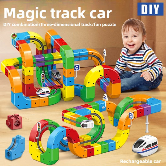Children Magic Track Train – Electric Building Blocks Maze | Magnetic Rail Car Educational Toy for Kids