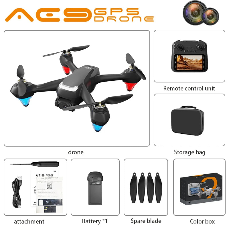 AE9 GPS Drone 4K professionnel HD caméra aérienne FPV flux optique sans brosse avec grand écran télécommande quadrirotor garçons jouets