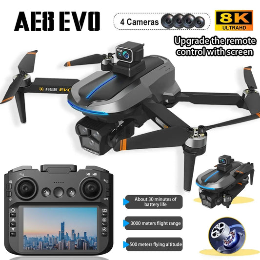 AE8 EVO GPS Drone 8K professionnel HD 4 objectif caméra Dron 5G WIFI FPV sans brosse UAV avec écran télécommande RC quadrirotor jouets