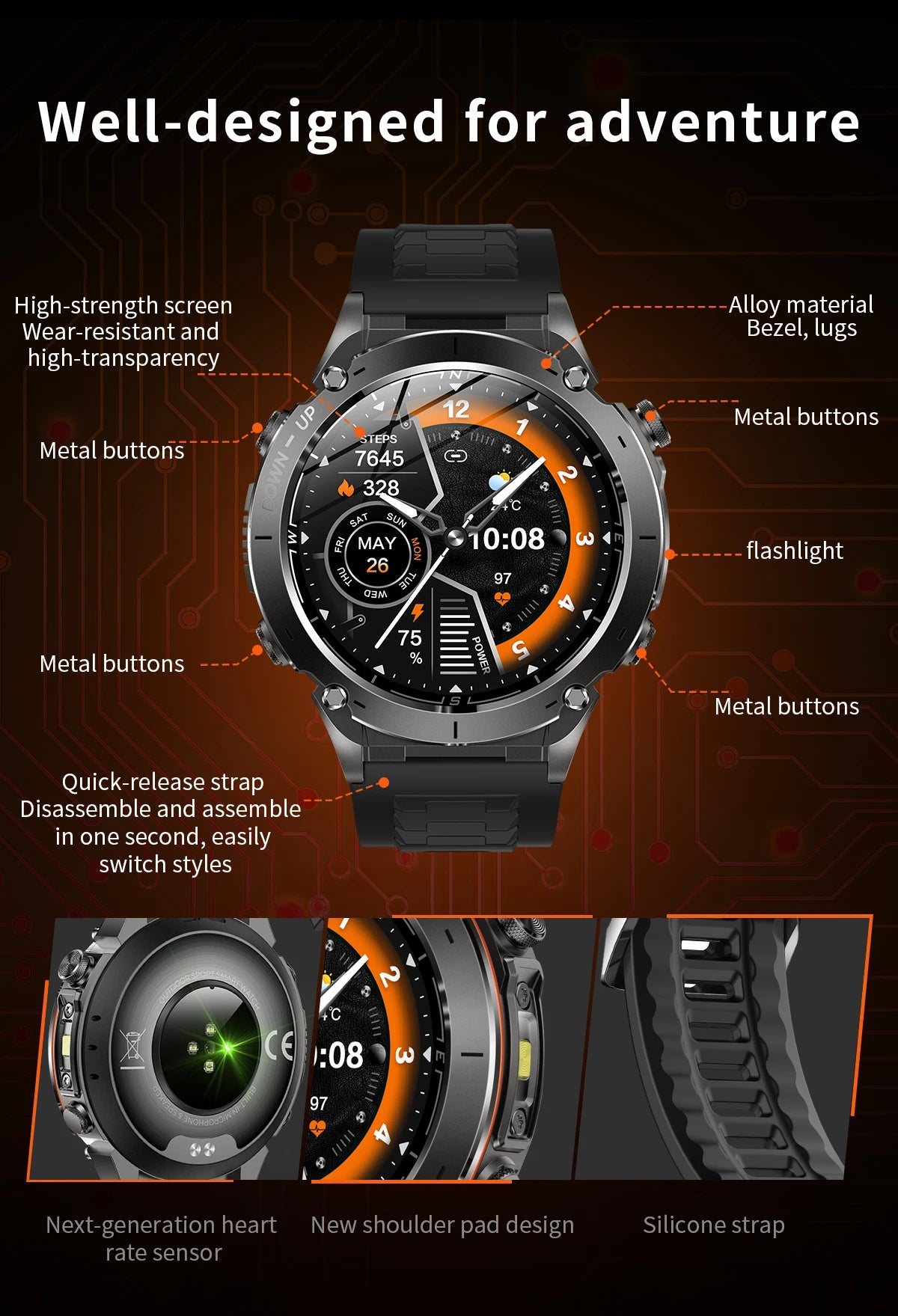 2025 Ultra GPS Smart Watch – 10ATM Waterproof | Dual-Band GNSS, Compass, Military Sport Design