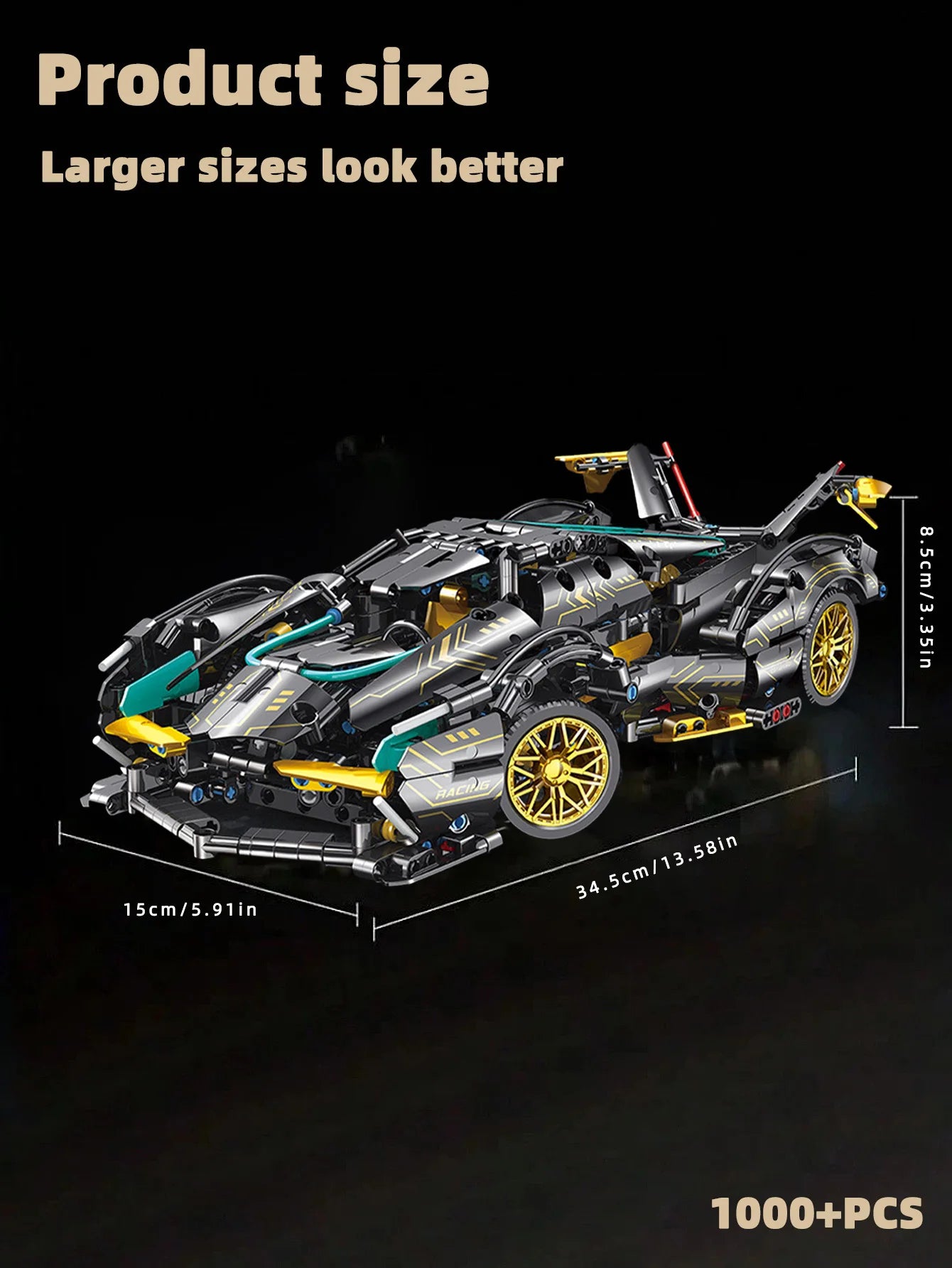 1:14DIY modèle de voiture de sport super noir bloc de construction de voiture de sport jeu d'assemblage jouets cadeaux de festival ornements et décorations pour la maison