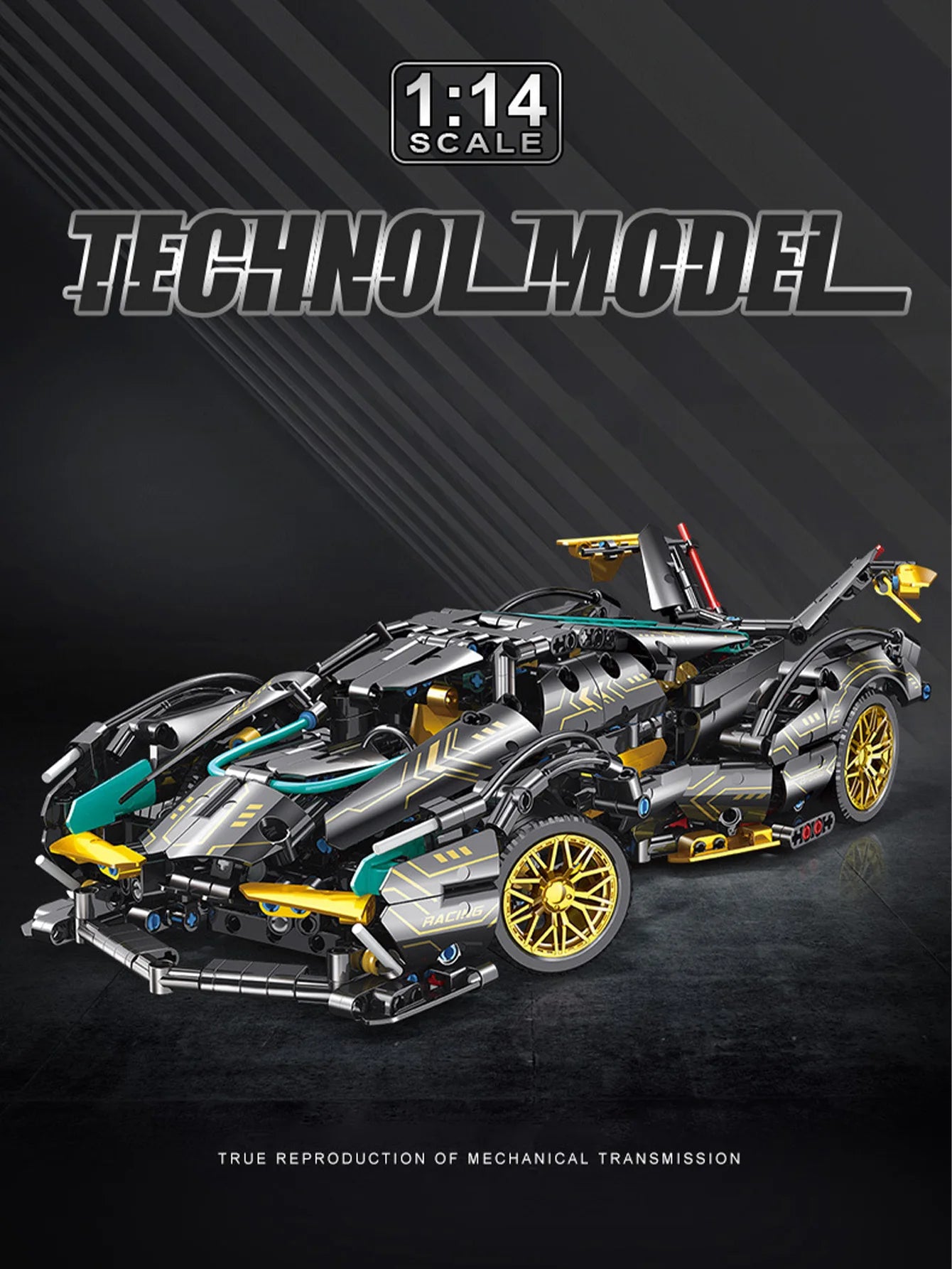 1:14DIY modèle de voiture de sport super noir bloc de construction de voiture de sport jeu d'assemblage jouets cadeaux de festival ornements et décorations pour la maison