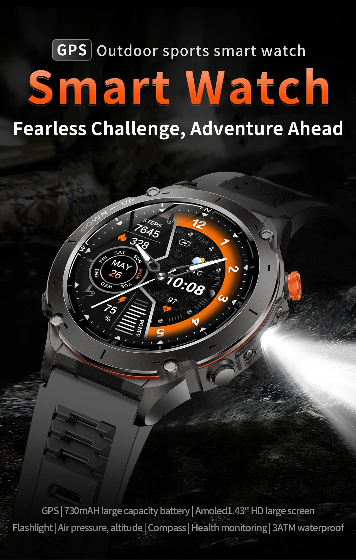 2025 Ultra GPS Smart Watch – 10ATM Waterproof | Dual-Band GNSS, Compass, Military Sport Design