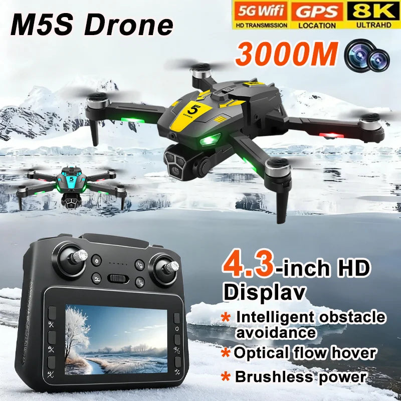Nouveau Drones M5s RC avec 4K 8K professionnel HD double caméra GPS Dron 5G WIFI FPV pliable quadrirotor moteur sans brosse hélicoptère RC
