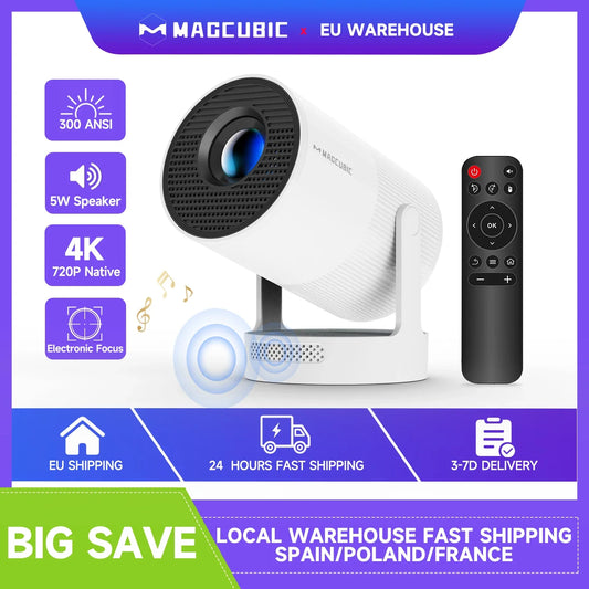 Magcubic HY300 Pro + 4K Android 11 projecteur Portable 8000 Lumens WiFi 6 BT5.4 cinéma extérieur 5W haut-parleur HiFi 720P HD pris en charge