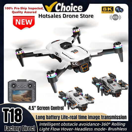 Drone T18 avec écran d'affichage de 4.5 pouces, contrôle d'obstacles, haute définition, photographie aérienne en temps réel, jouet d'avion