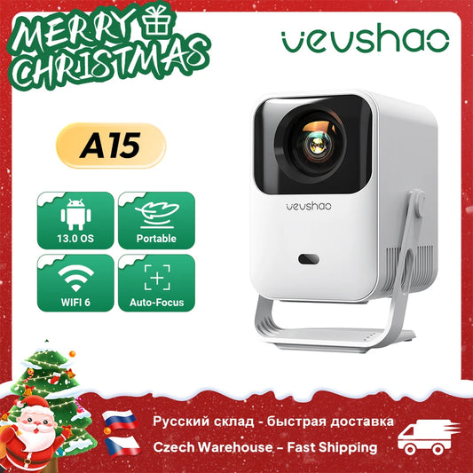 Vevshao A15 projecteur intelligent Portable Android 13 projecteur double WiFi Auto Keystone Focus projecteur de poche réunion à domicile vidéo cinéma