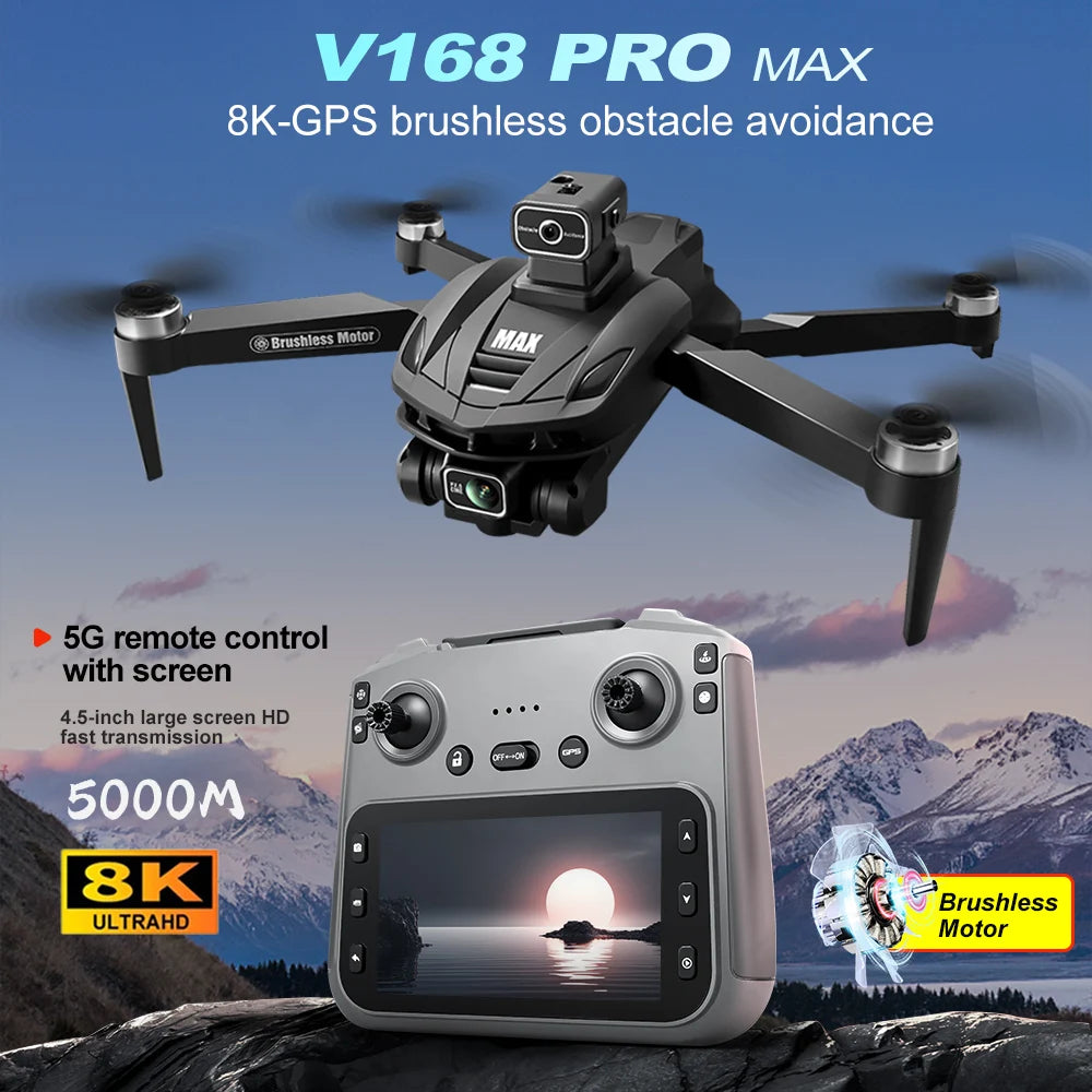 V168 PRO Max GPS Drone 8K professionnel HD double caméra écran omnidirectionnel 360 °   Jouets pour évitement d'obstacles FPV Dron Rc Quadcopter