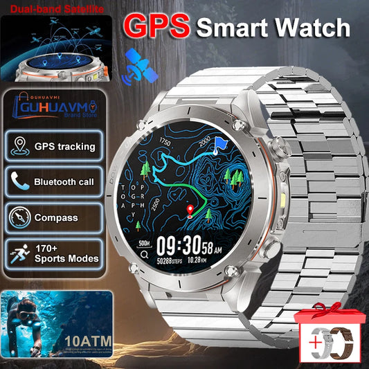 2025 Ultra GPS Smart Watch – 10ATM Waterproof | Dual-Band GNSS, Compass, Military Sport Design