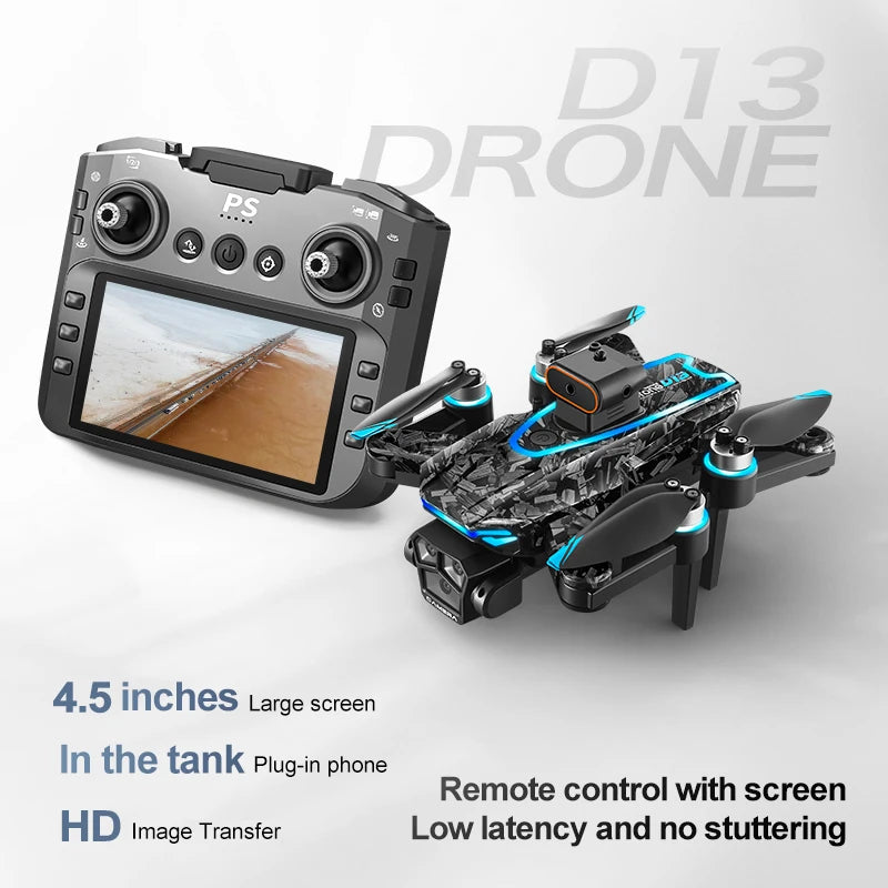 Nouveau D13 RC Drone 4K professionnel HD Triple caméra 5G WIFI FPV Dron 360 °   Jouet quadrirotor grand écran sans balais pour éviter les obstacles