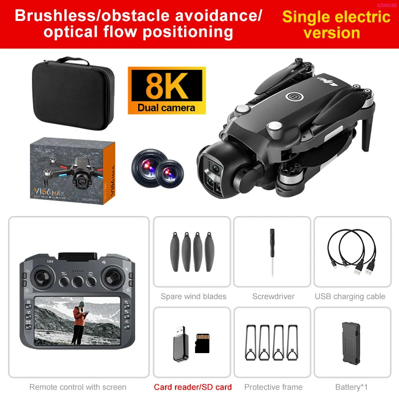 Nouveau V156 Max Drone professionnel HD double caméra Dron moteur sans brosse 5G WIFI FPV pliable RC quadrirotor hélicoptère jouets