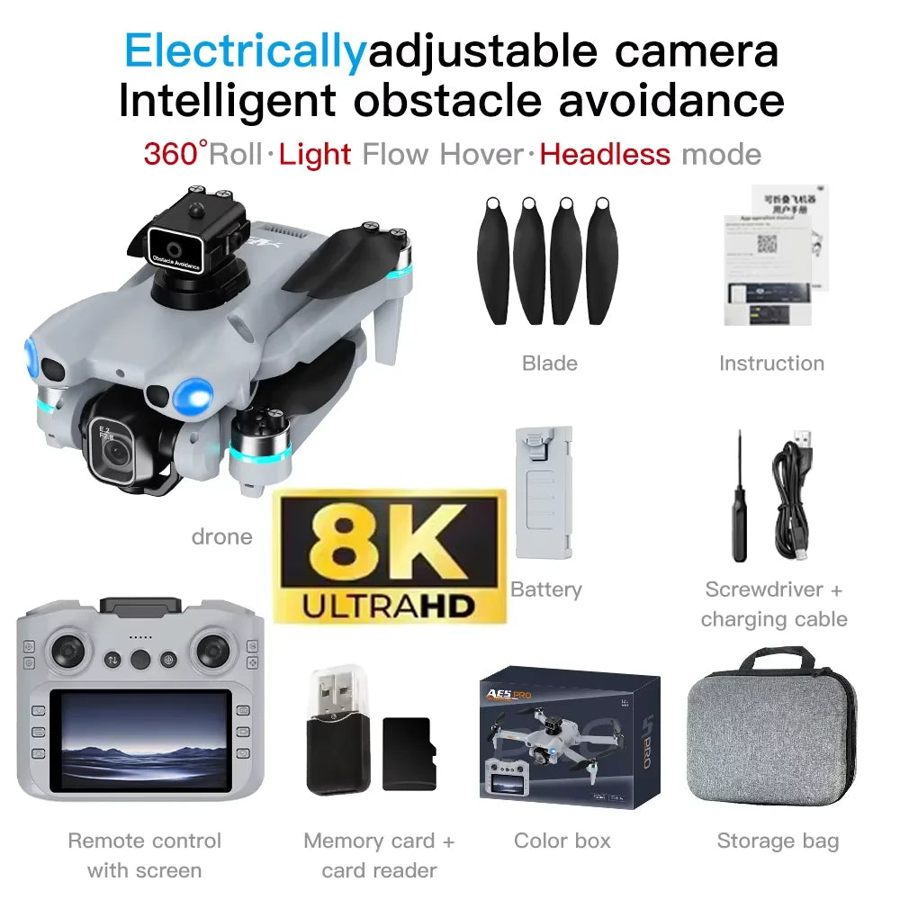 5KM 8K professionnel HD double caméra 2026 populaire nouveau AE5 GPS Drone 3 axes cardan 360 °   Jouet quadrirotor sans balais pour éviter les obstacles