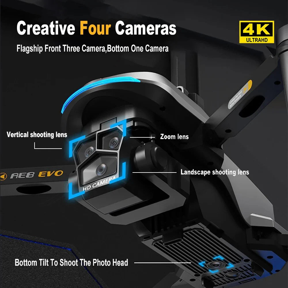 AE8 EVO GPS Drone 8K professionnel HD 4 objectif caméra Dron 5G WIFI FPV sans brosse UAV avec écran télécommande RC quadrirotor jouets