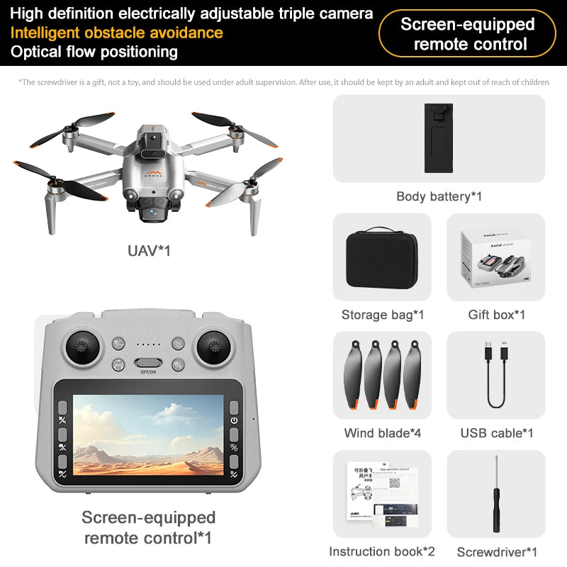 2026 nouveau Drone M6 8K Triple objectif HD 4.5 "télécommande évitement d'obstacles Quad axe photographie aérienne avion enfant enfants jouet