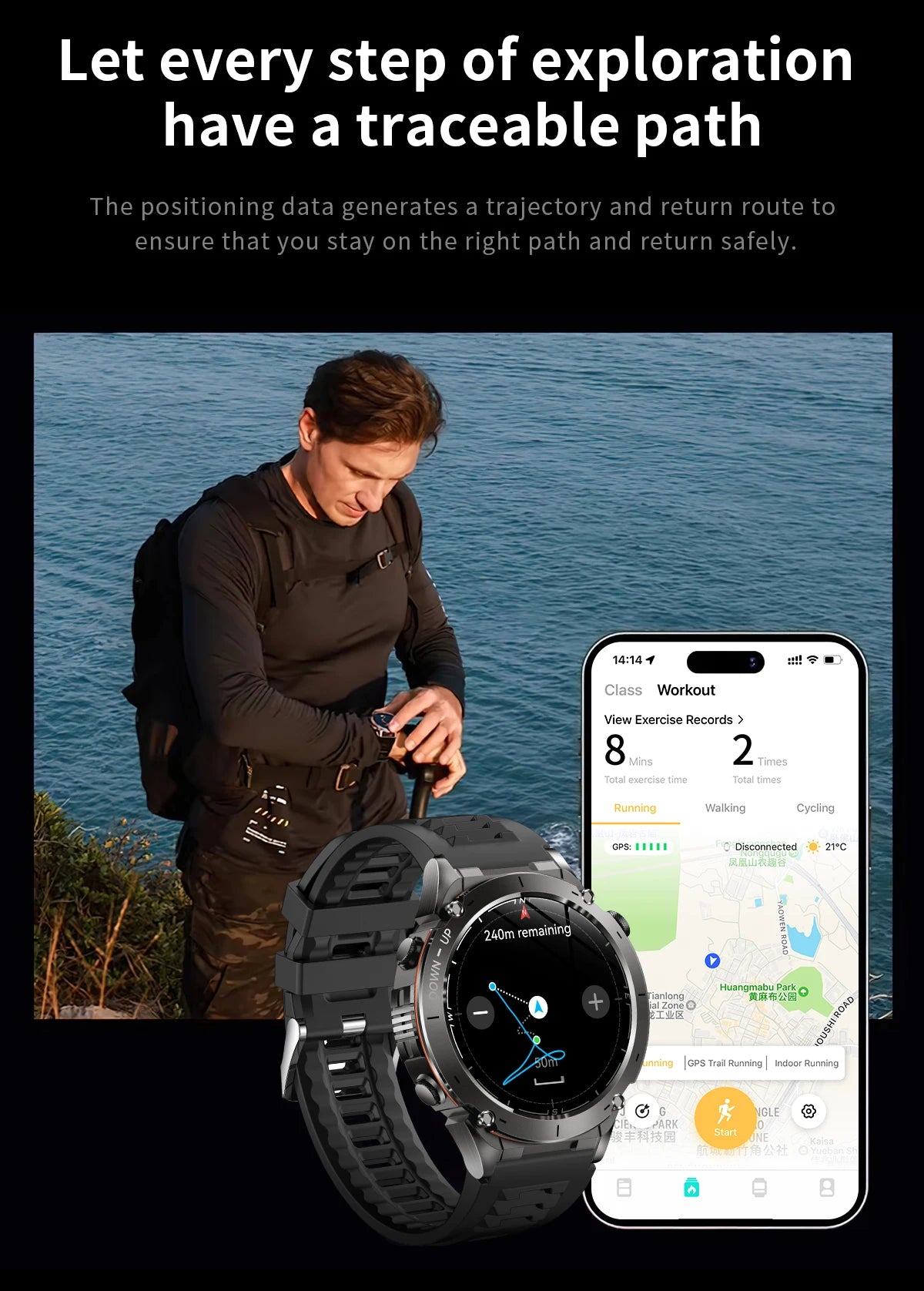 2025 Ultra GPS Smart Watch – 10ATM Waterproof | Dual-Band GNSS, Compass, Military Sport Design