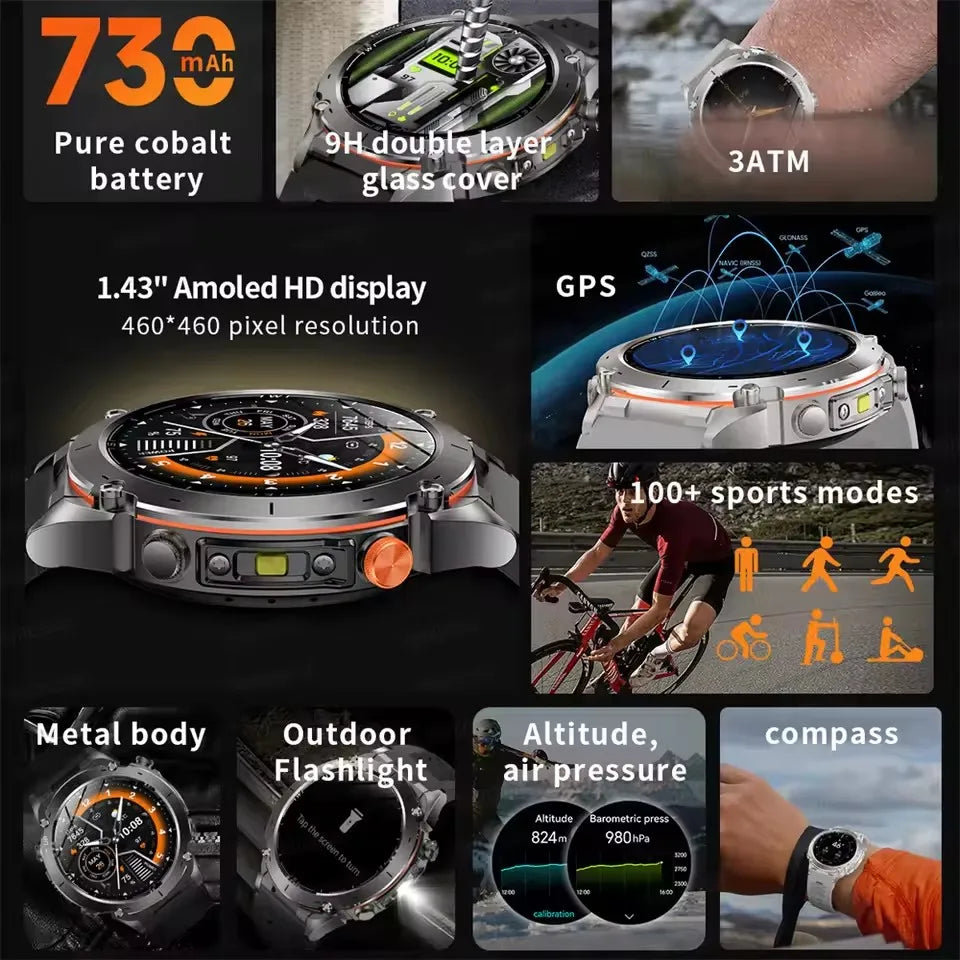 2025 Ultra GPS Smart Watch – 10ATM Waterproof | Dual-Band GNSS, Compass, Military Sport Design