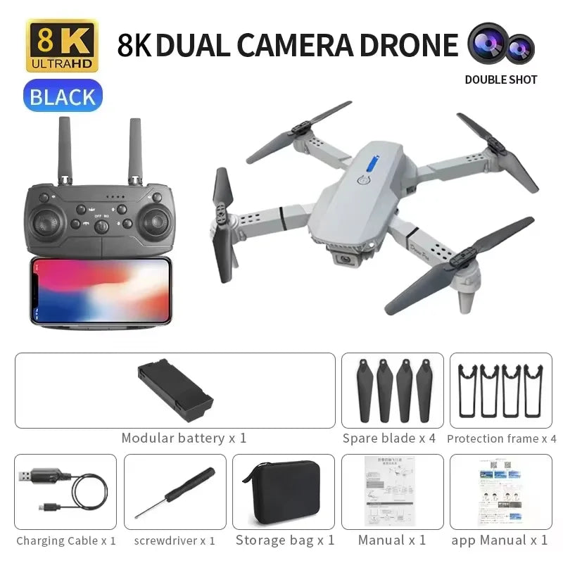 8K HD double caméra GPS évitement d'obstacles 2026 E88 Plus Mini Drones pliables moteur sans brosse RC quadrirotor jouets cadeaux pour Xiaomi