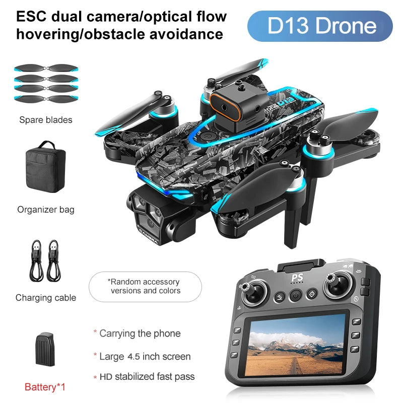 Nouveau D13 RC Drone 4K professionnel HD Triple caméra 5G WIFI FPV Dron 360 °   Jouet quadrirotor grand écran sans balais pour éviter les obstacles